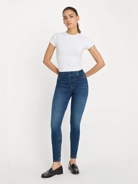 040 GOOD AMERICAN Women's Power Stretch Pull-on Skinny Jeans, Indigo490 Sz Large